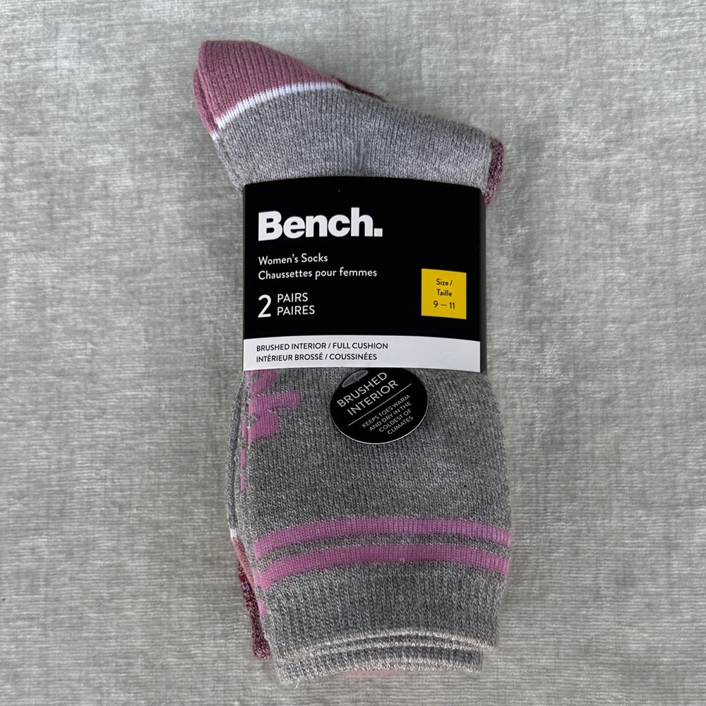 Bench Women’s Cushioned Socks 2-Pack Gray Pink NWT OS